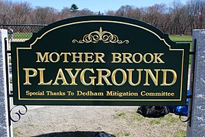 Mother Brook Playground sign at Condon Park in Dedham, MA
