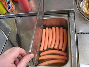 NYC Hotdog cart - hot dogs closeup