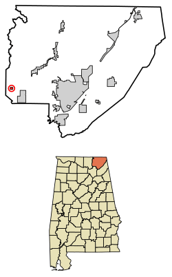 Location of Paint Rock in Jackson County, Alabama.