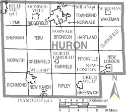 Map of Huron County Ohio With Municipal and Township Labels