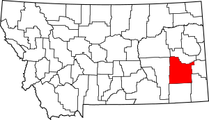 Map of Montana highlighting Custer County