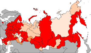 Percentage of Russians by region