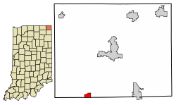 Location of Hudson in Steuben County, Indiana.