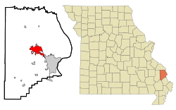 Location of Jackson in Cape Girardeau County, Missouri.