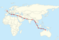Flight path of Batten, England to Australia, May 1934