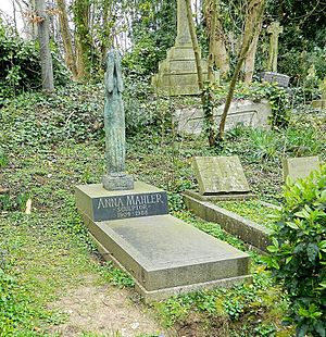 Grave of Anna Mahler Austrian sculpture, in Highgate East Cemetery in London 2016