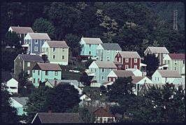 Multicolored houses in Boomer, West Virginia
