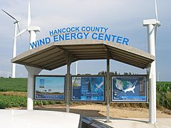 Visitor kiosk at the 148 wind turbine farm