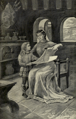 Queen Osburga reads for her son, Alfred.gif