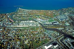 Aerial view of Vermilion, Ohio. View is to the north over Lake Erie.
