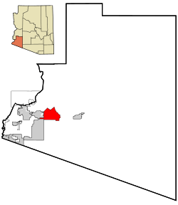 Location in Yuma County and the state of Arizona