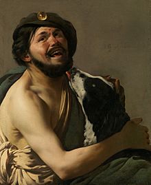'A Laughing Bravo with his Dog' by Hendrick ter Brugghen, 1628