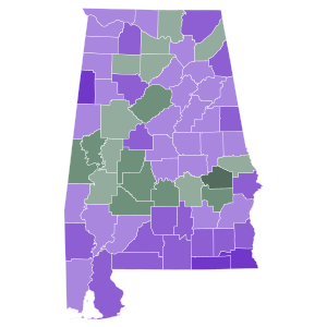 1970 Alabama Democratic gubernatorial primary results map