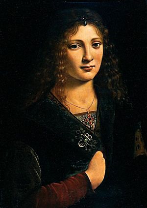 This portrait was claimed by W.J. Fraser Hutcheson to depict Anne Whateley, and to have been painted by Sofonisba Anguissola. It is usually identified as a probable image of the poet Girolamo Casio, painted by Giovanni Boltraffio.