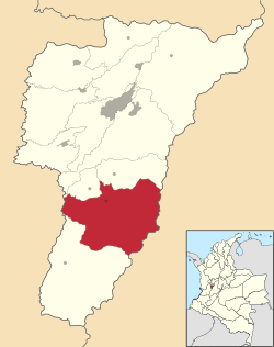 Location of the municipality and town of Pijao, Quindío in the Quindío Department of Colombia.