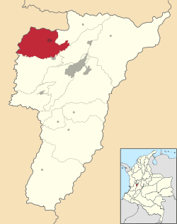 Location of the municipality and town of Quimbaya, Quindío in the Quindío Department of Colombia.