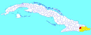 El Salvador municipality (red) within  Guantánamo Province (yellow) and Cuba