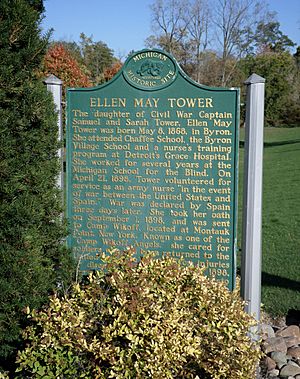 Ellen May Tower sign Byron-front
