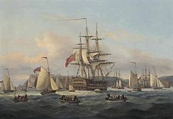 HMS Bellerophon Lying at Anchor by Thomas Luny