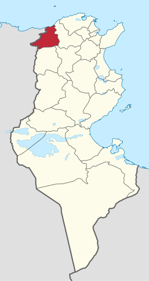 Map of Tunisia with Jendouba highlighted
