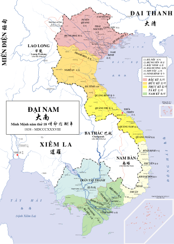 Administrative divisions of Việt Nam in 1838 during the reign of Emperor Minh Mạng.