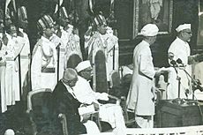 President of India S. Radhakrishnan administering oath of office of Vice President of India to Dr. Zakir Husain