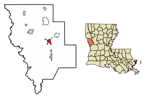 Location of Many in Sabine Parish, Louisiana.