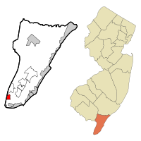 Map of North Cape May in Cape May County. Inset: Location of Cape May County in New Jersey.