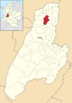 Location of the municipality and town of Líbano, Tolima in the Tolima Department of Colombia.