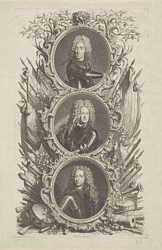 Portretten van Eugenius van Savoye, John Churchill van Marlborough, en Johan Willem Friso, prins van Oranje-Nassau, RP-P-OB-105.067