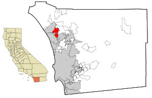 Location of Vista within San Diego County, California
