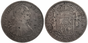 8 reales Carolus IV 1808 Chopmark