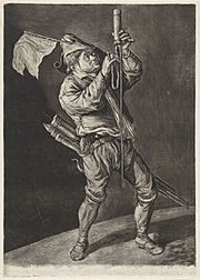 De man met de vuurpijl De algemene blijdschap om de inname van Namen door stadhouder Willem III, koning van Engeland, september 1695 (serietitel), RP-P-BI-7285