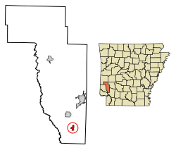 Location of Tollette in Howard County, Arkansas.