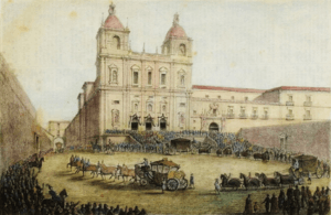 São Vicente de Fora (versão colorida de gravura de 1854, Manuel Maria Bordalo Pinheiro)