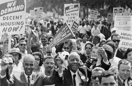 Civil Rights March on Washington, D.C. (Leaders of the march leading marchers down the street.) - NARA - 542003