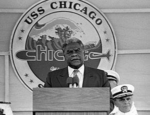 Harold Washington at the commissioning of USS Chicago (SSN-721) cropped