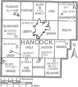 Map of Hancock County Ohio With Municipal and Township Labels