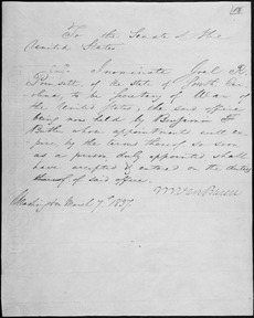 Message of President Martin Van Buren nominating Joel R. Poinsett to be Secretary of War, 03-07-1837 - NARA - 306300