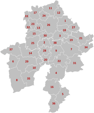 Municipal divisions of Namur (click on image for full legend).