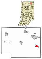 Location of Avilla in Noble County, Indiana.