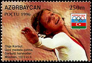 Olga Korbut on a Stamp of Azerbaijan 386