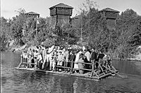 Raft to Tom Sawyer Island, Disneyland California about 1960