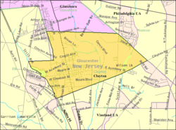 Census Bureau map of Clayton, New Jersey