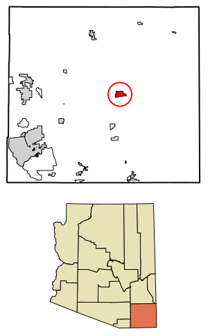 Location of Sunizona in Cochise County, Arizona.