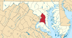 Location of Prince George's County in Maryland
