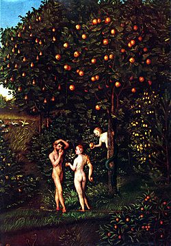 Lucas Cranach (I) - Adam and Eve-Paradise - Kunsthistorisches Museum - Detail Tree of Knowledge