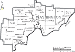 Map of Washington County Ohio With Municipal and Township Labels