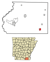 Location of Wilmot in Ashley County, Arkansas.