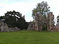 Moreton Corbet Castle courtyard and church